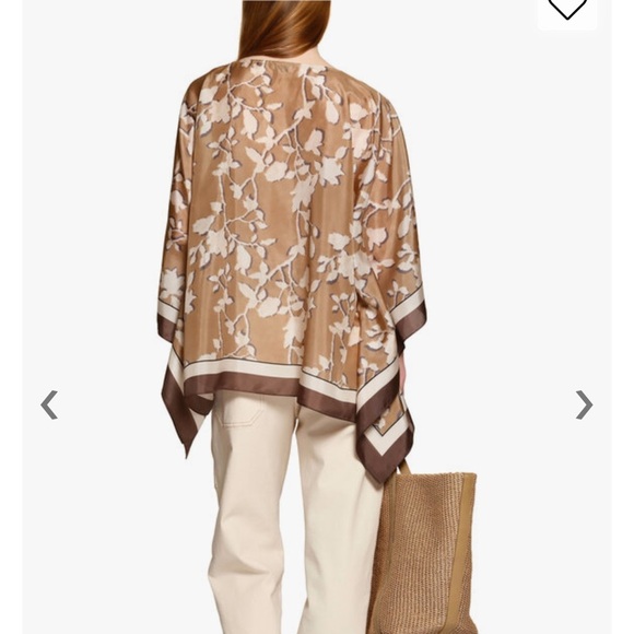 NWT Brunello Cucinelli Almond Floral Monili Silk Poncho Old Money Quiet Luxury - Picture 2 of 10